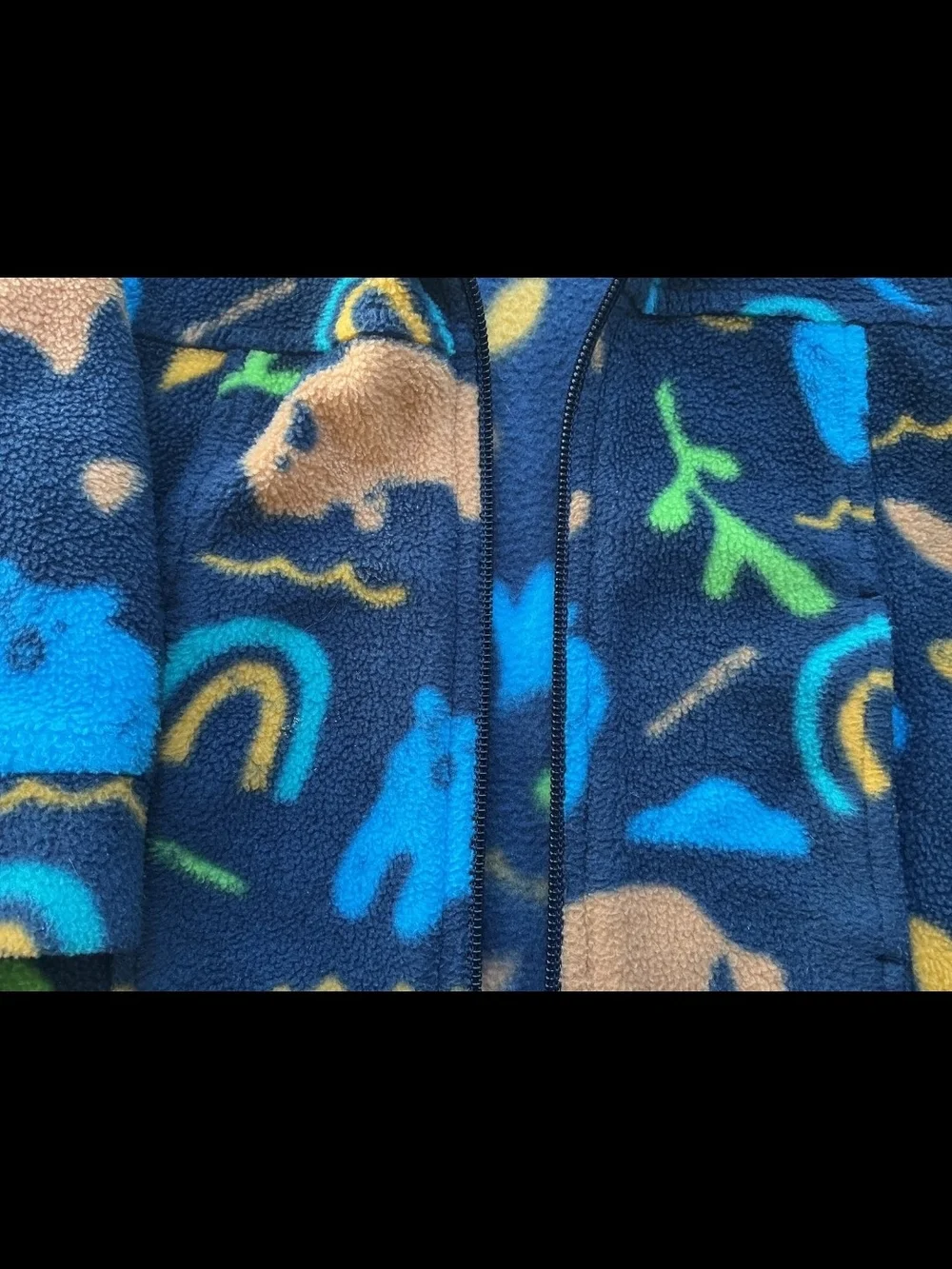 Columbia Navy Fleece Jacket with Blue, Tan & Green Animal Prints